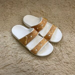 CROCS Slides with Gold Glitter Straps